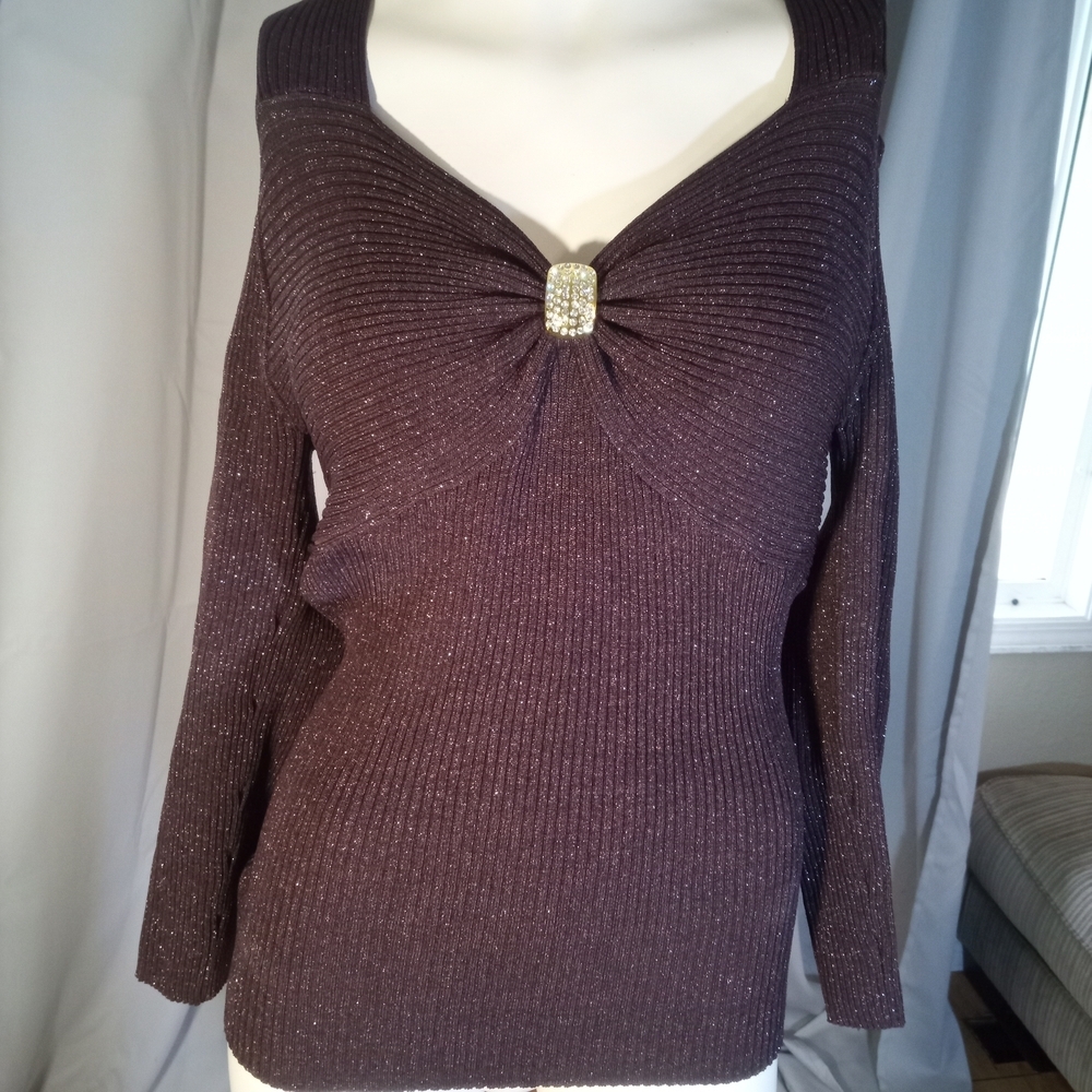Michaels Brown Off-the-Shoulder Sweater Ribbed Knit